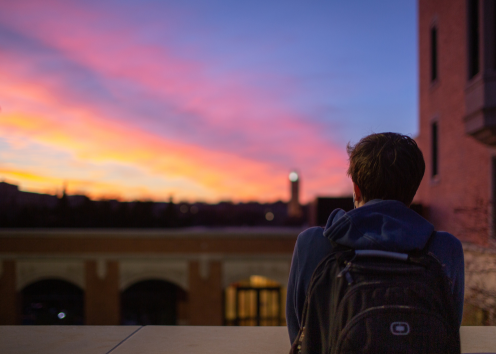 Portrait of student looking at sunset